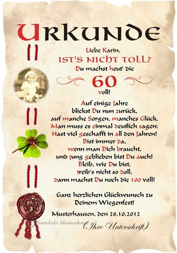 Xxl urkunde geburtstag din - 60.,